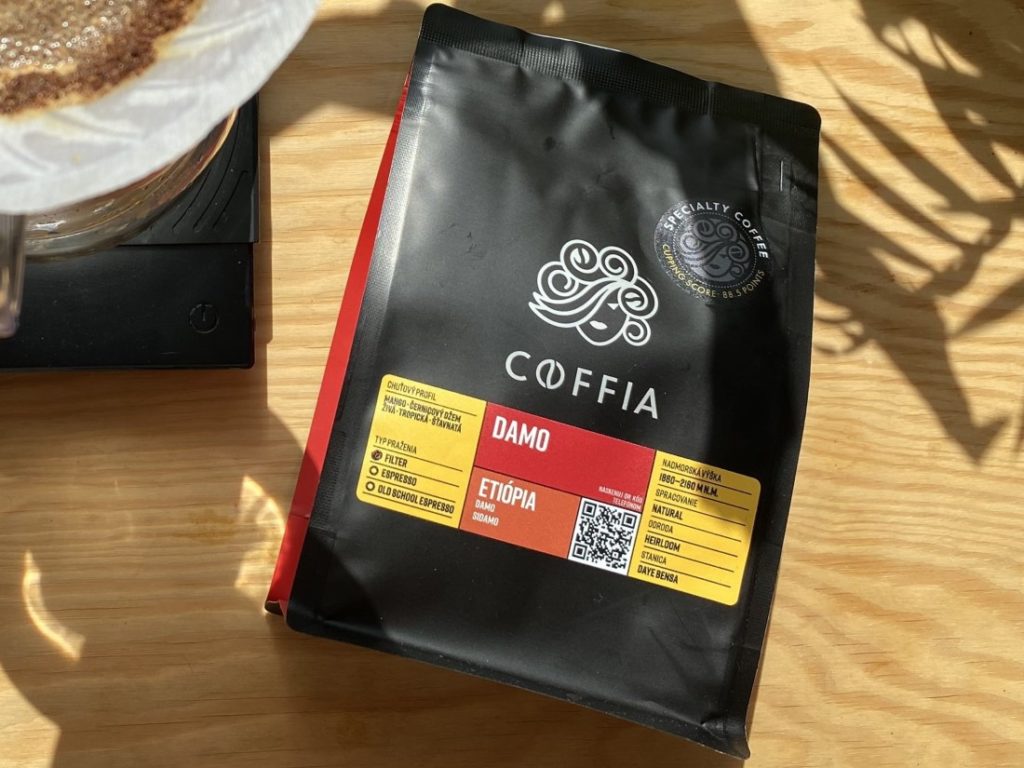 Etiópia Damo - Coffia - informácie na obale kávy