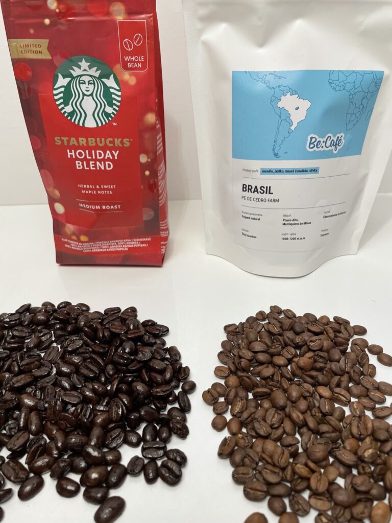 Starbucks Holiday Blend a Brasil Pe De Cedro farm - porovnanie zŕn