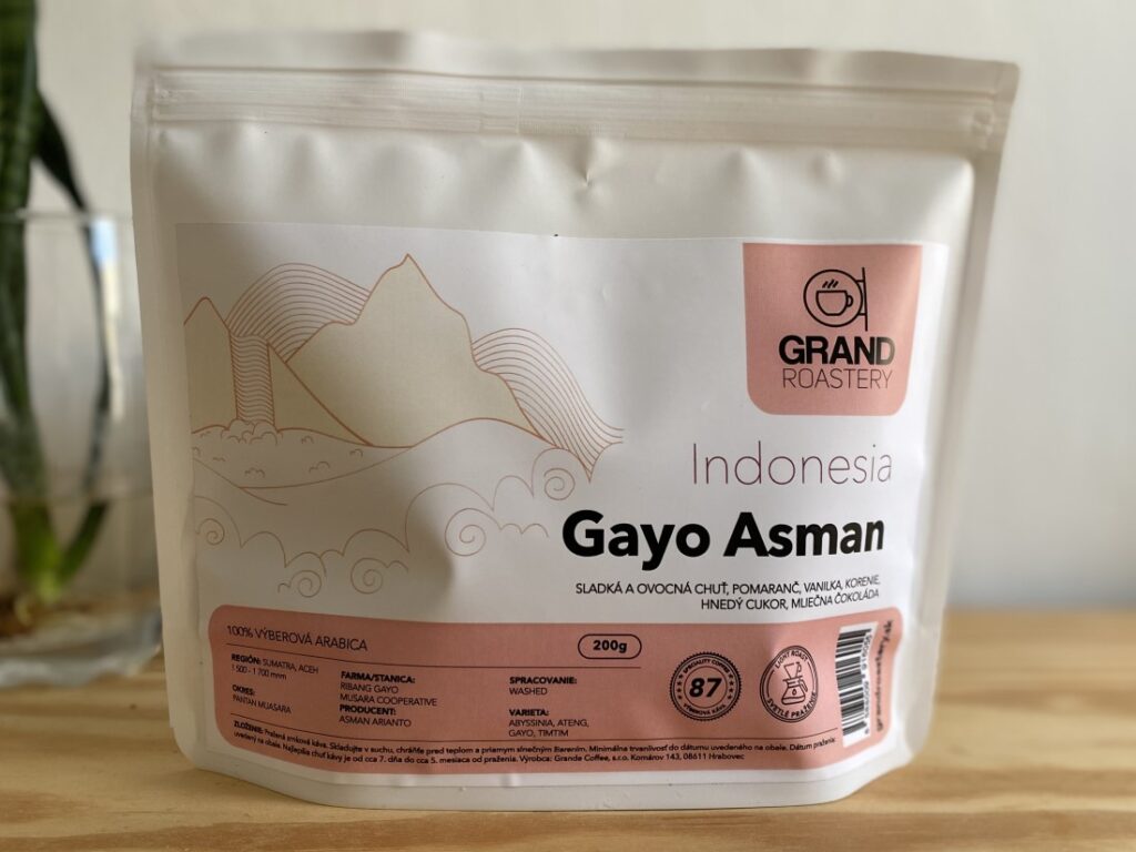 obal kávy Indonesia Gayo Asman z Grand Roastery