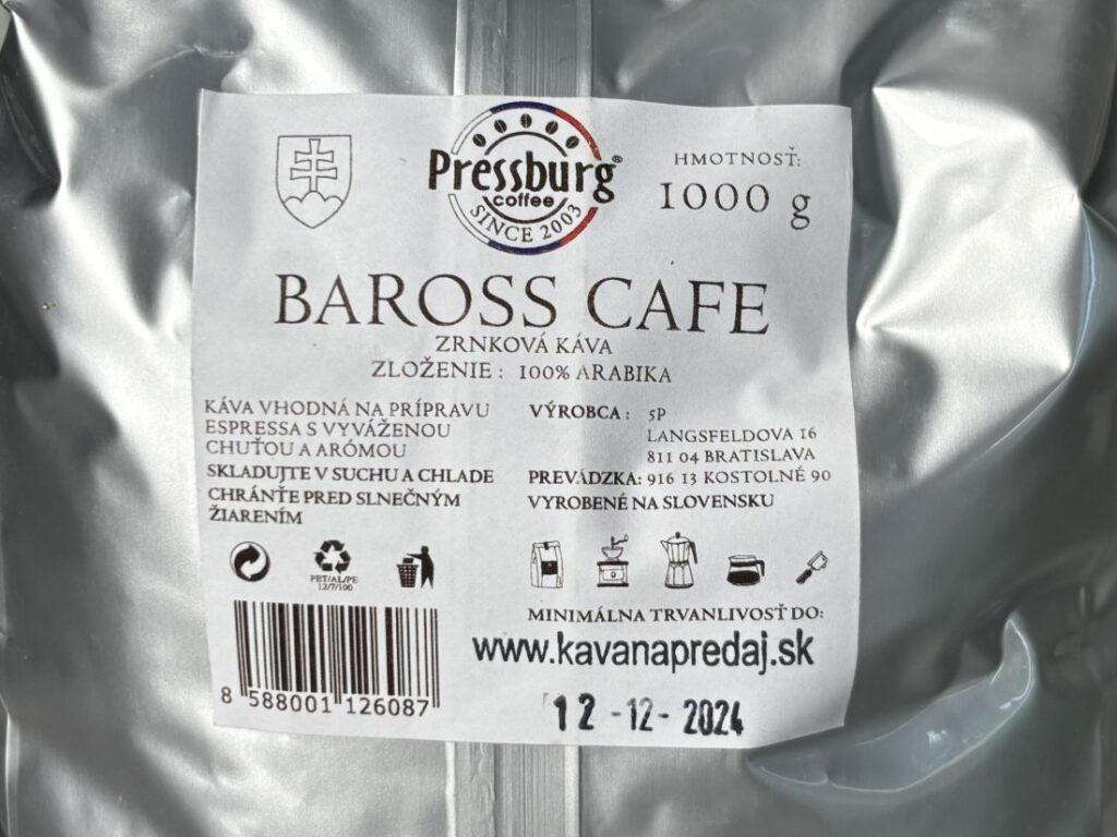 Pressburg Coffee - Baross Cafe - zadná strana obalu