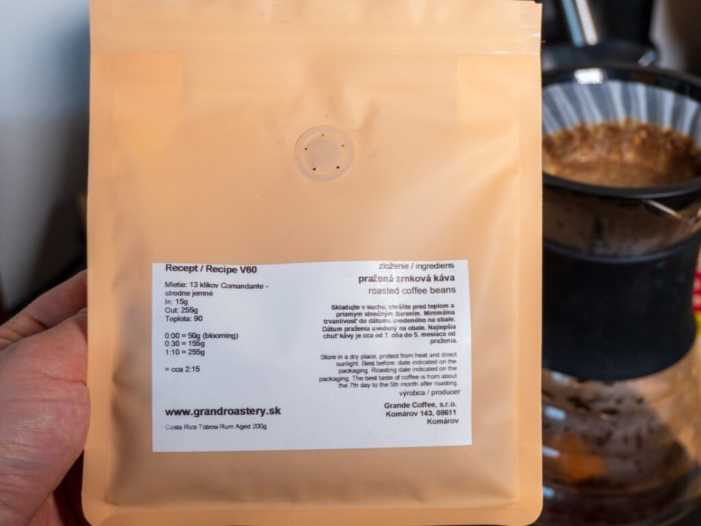 Grand Roastery - recept na zadnej strane balíčka