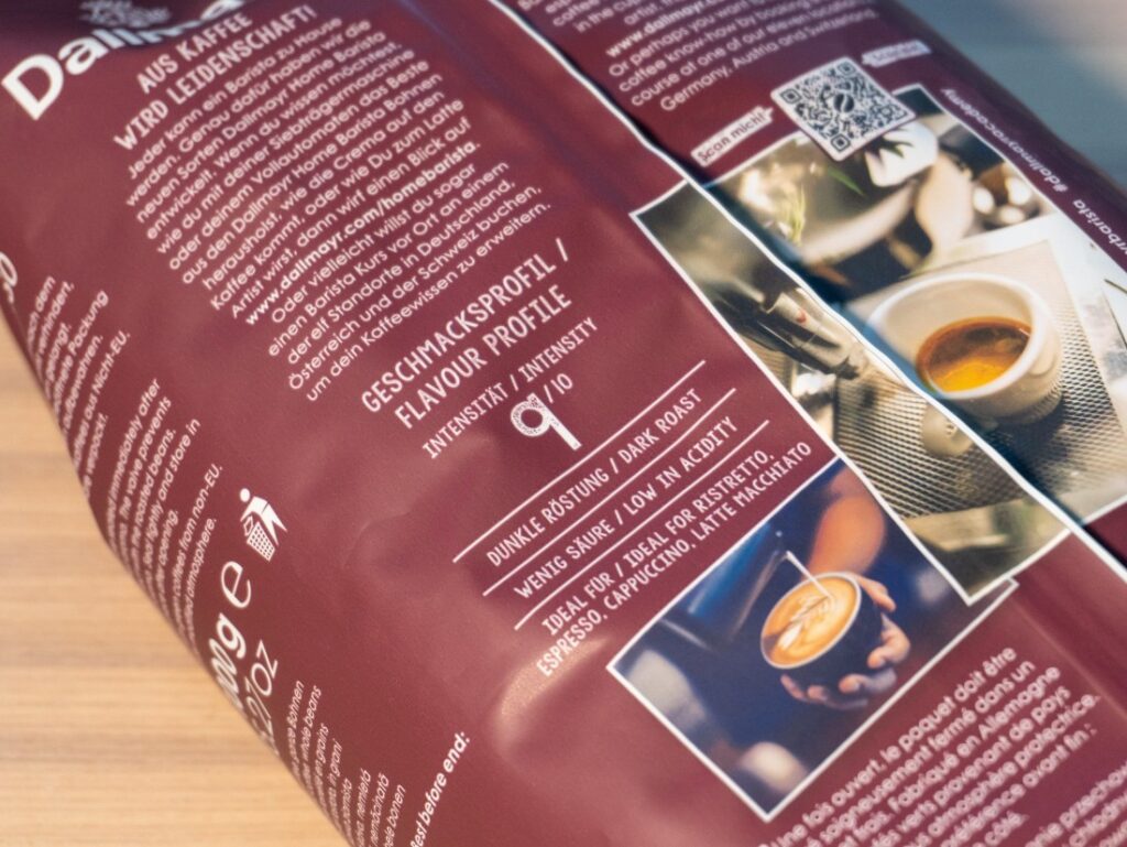 Dallmayr Home Barista Espresso Intenso - informácie na obale