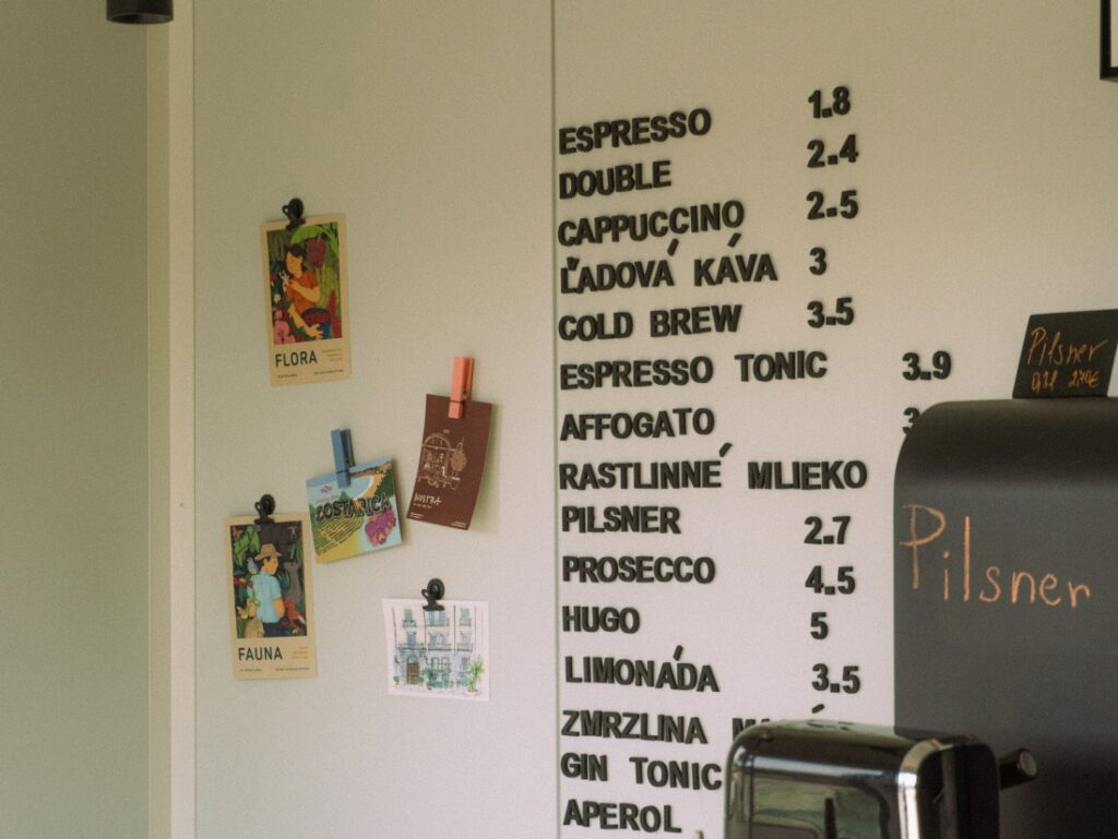 kaviareň Rýdze v Golianove - ponukový lístok