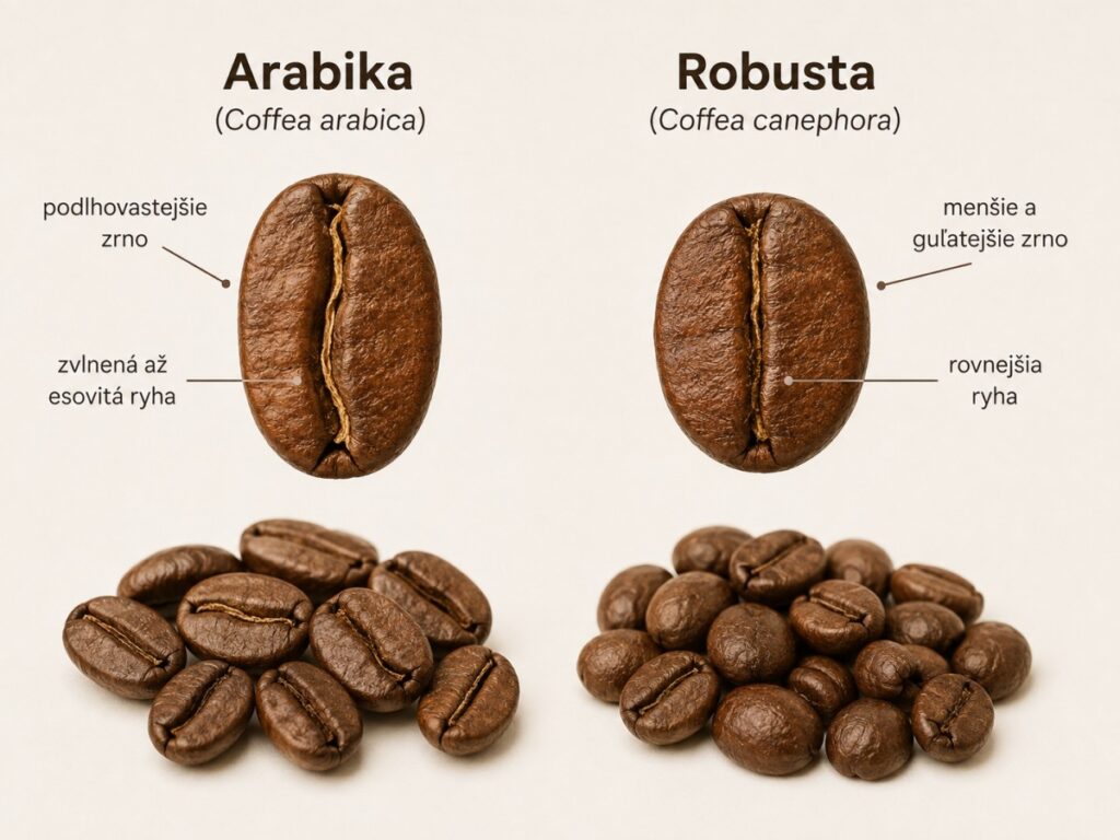 arabika vs robusta rozdiely v tvare zrna