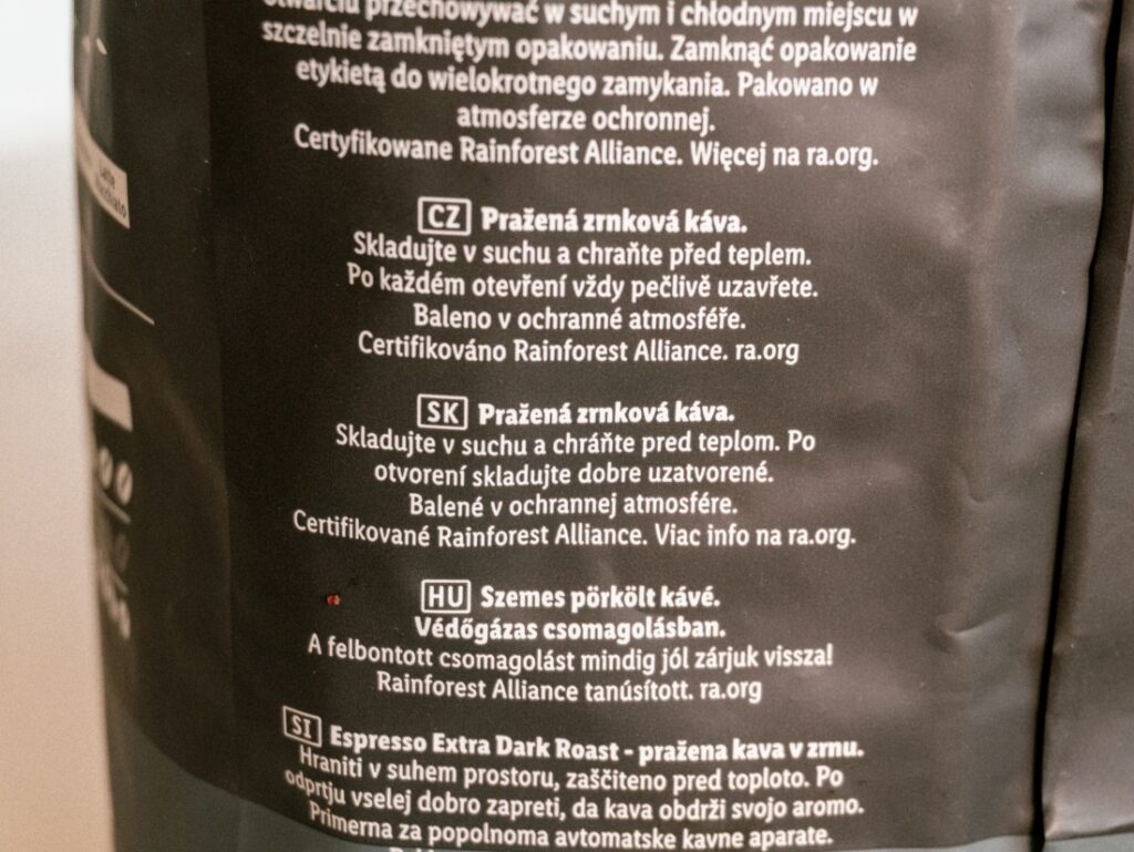 Bellarom Espresso Extra Dark Roast - zadná strana obalu