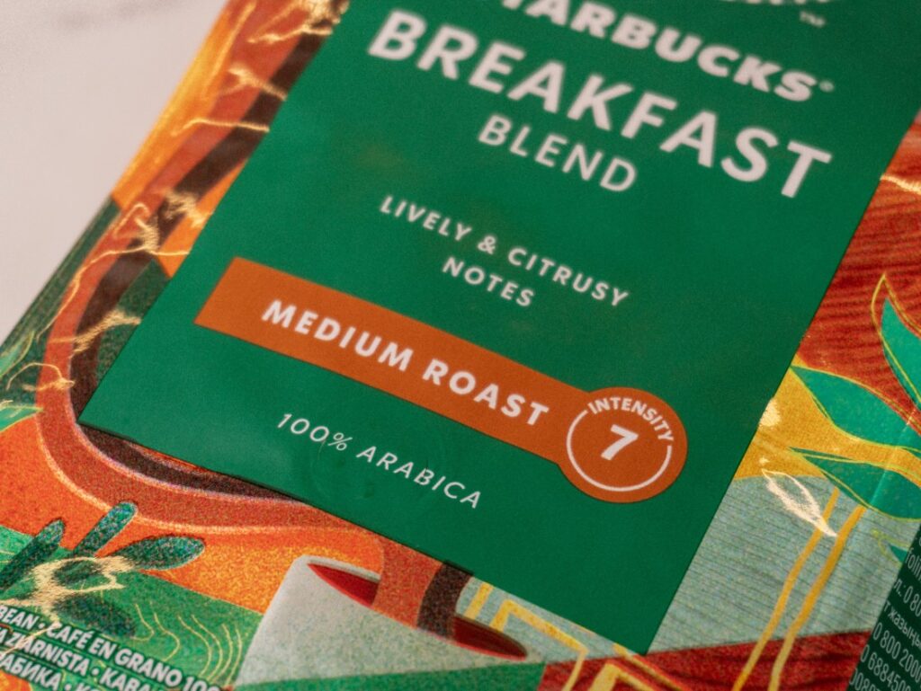 recenzia Starbucks Breakfast Blend - detail obalu - medium roast